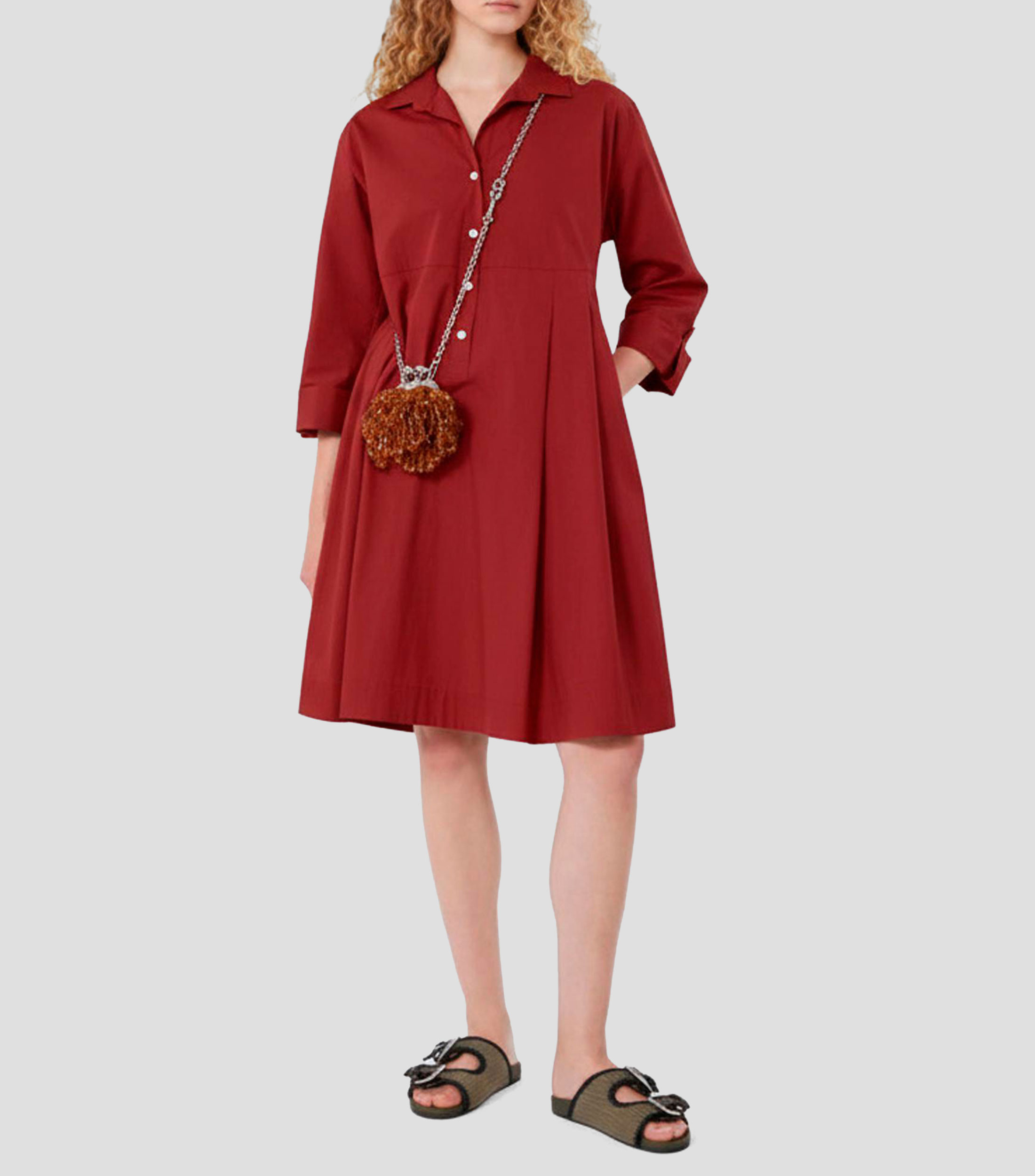 Vestido midi manga 3/4 liso Mujer